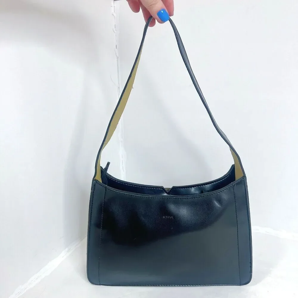 Vintage Mondani Black Leather Shoulder Bag Structured Laser Cut Purse - Picture 3 of 11